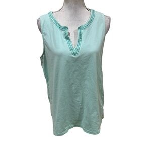 Vineyard Vines aqua green embroidered Split-Neck Tank cotton sleeveless large